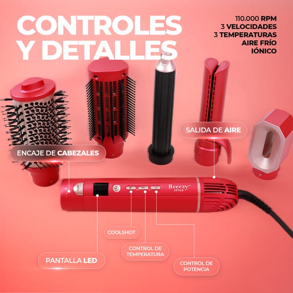 BREEZY STYLE - Cepillo Alisador Secador 5 En 1